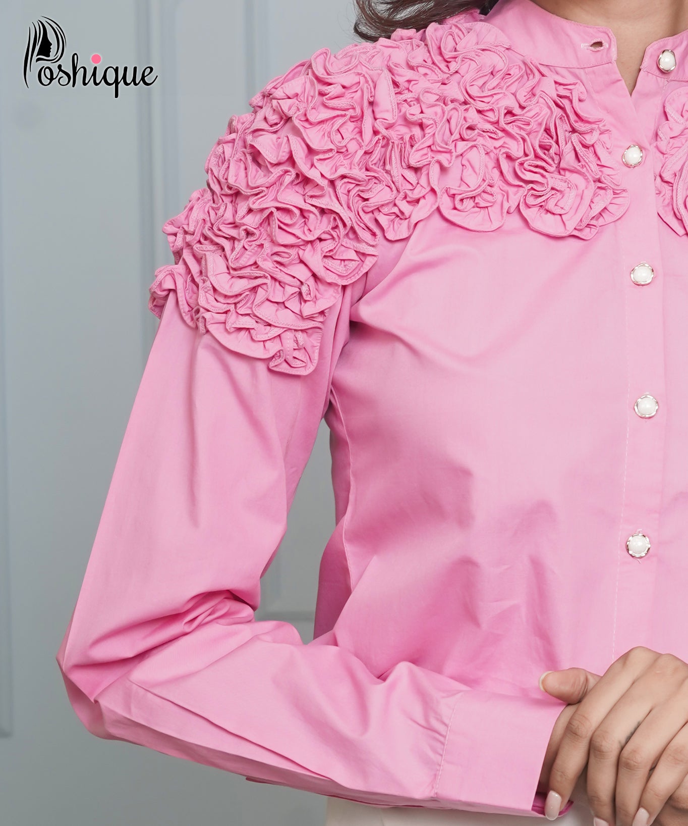 Poshique Ruffle Applique Embellished Detail Shirt